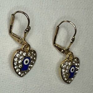 Evil Eye Heart  stone  Dangle Earrings. 1.5". NIP
